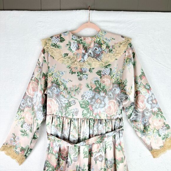 Victoria's Secret Gold Label Vintage Satin Robe Size Medium Floral Lace Midi - Picture 7 of 8